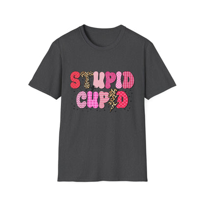 Edgy "Stupid Cupid" T-Shirt - Sarcastic Anti-Valentine's Day Tee with Retro Leopard & Glitter Patterns
