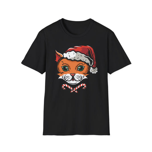 Festive Santa Cat T-Shirt with Candy Canes | Adorable Holiday Feline Tee | Purrfect Christmas Gift for Cat Lovers
