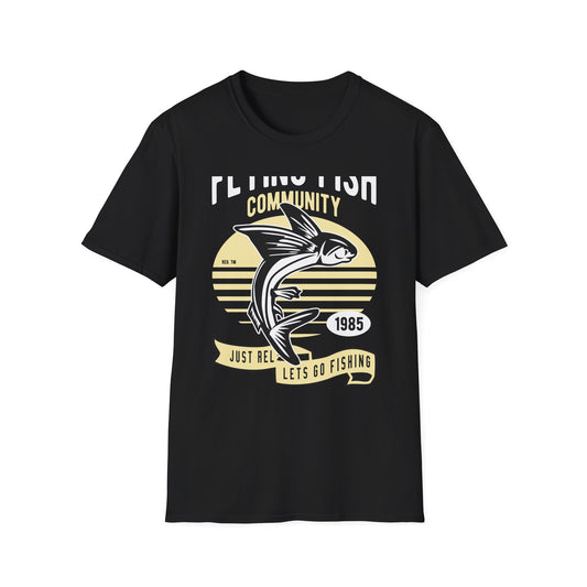 Classic Fishing Contest Community T-Shirt | Just Relax Let's Go Fishing Tee | Retro Jumping Fish Angler Apparel Gift