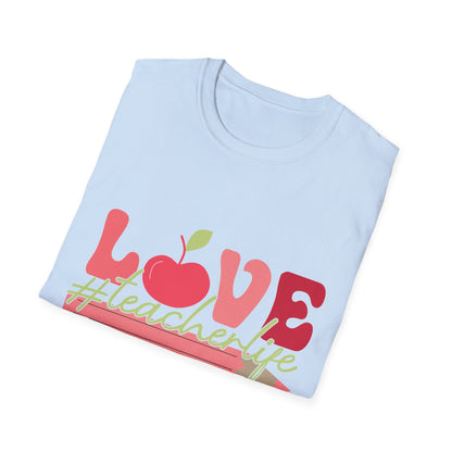 LOVE #teacherlife Apple & Pencil T-Shirt – Adorable & Unique Tee for Educators, Teachers, & School Staff | Perfect Appreciation Gift!