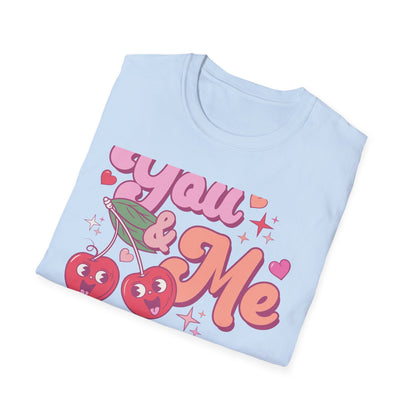 Sweet "You & Me" Retro Cherry T-Shirt - Adorable Couple's Love Tee, Perfect Valentine's Day Gift