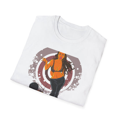 Edgy Retro Pin-Up Girl & Cracked TV Bowling T-Shirt | Bold Pop Art Vibe Women's Tee | Unique Vintage Statement Gift