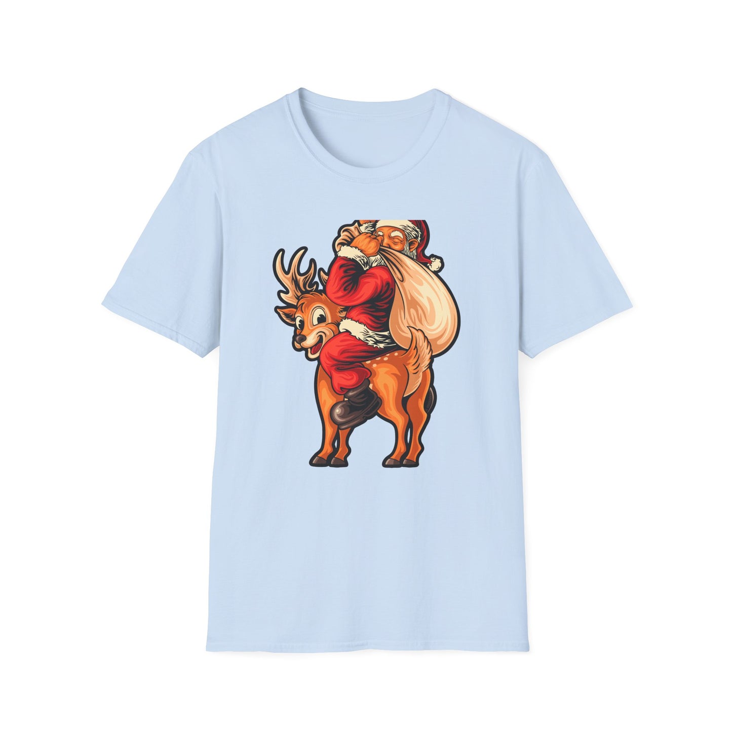 Epic Santa Riding Reindeer T-Shirt - Funny Christmas Piggyback Holiday Tee | Joyful Festive Apparel