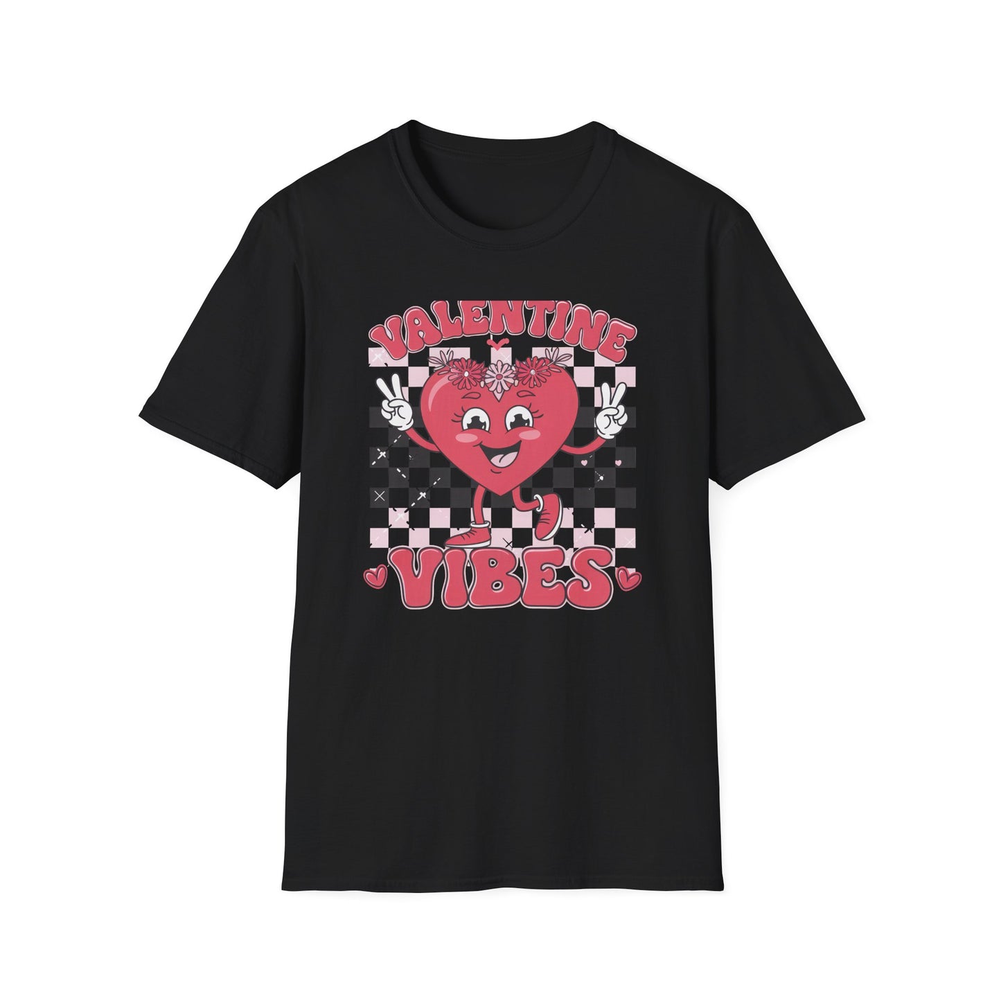 Groovy Valentine Vibes T-Shirt | Adorable Retro Heart Peace Sign Tee with Flower Crown for Valentine's Day