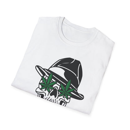 Dope Stoner Skull T-Shirt with Cannabis Leaves & Fedora Hat - Unique 420 Smoker Tee | Epic Pot Leaf Design Apparel