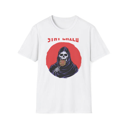 Stay Child Grim Reaper Lollipop T-Shirt - Edgy Skeleton & Candy Tee for Dark Humor Fans | Awesome Unique Graphic Apparel