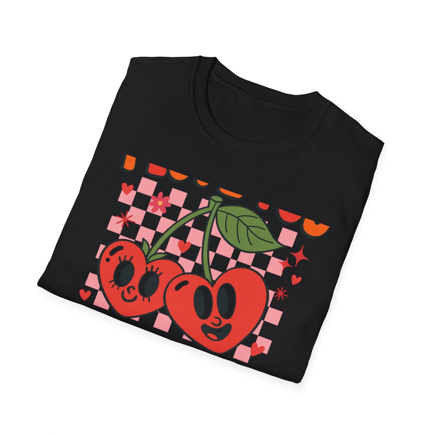 Adorable "I Love You Cherry Much" T-Shirt | Sweet Retro Heart Cherries & Groovy Checkered Love Pun Tee | Perfect Valentine's Day Gift