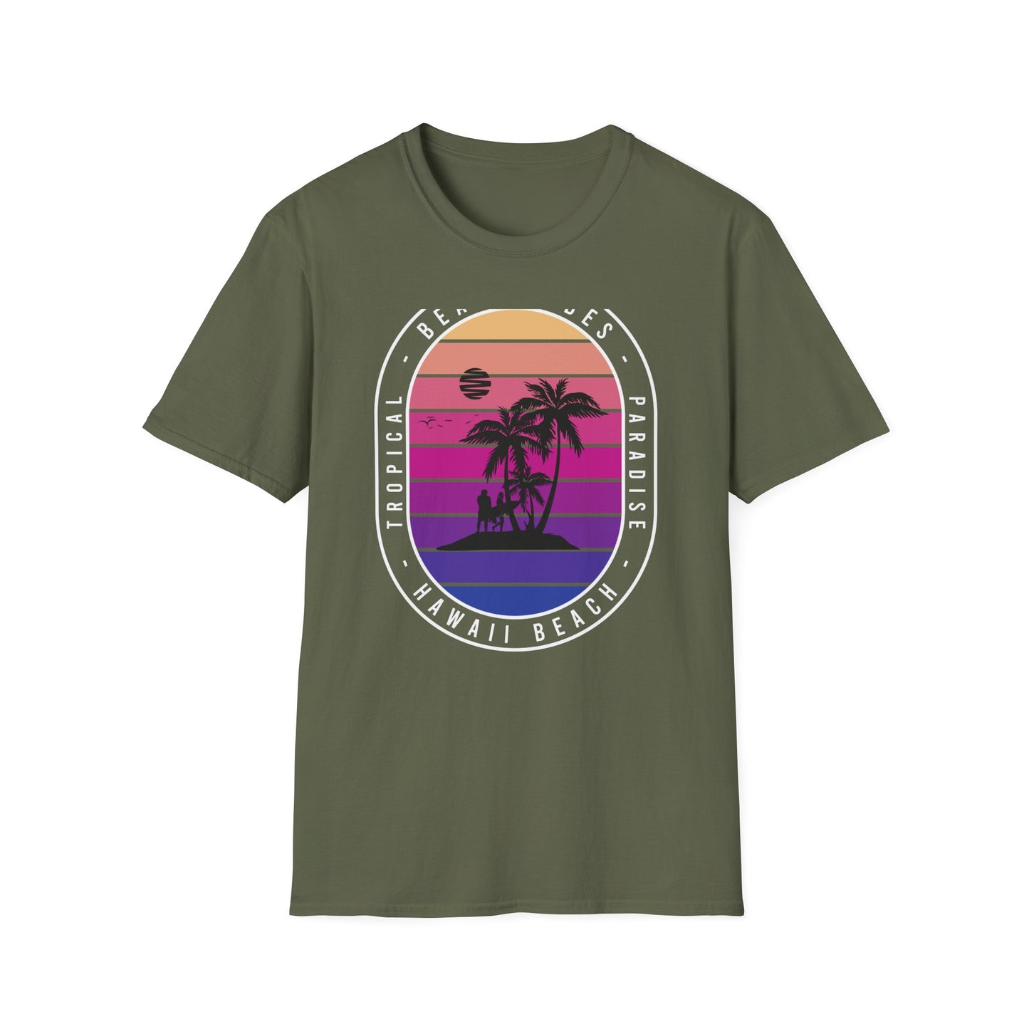 Epic Retro Sunset Hawaii Beach Vibes T-Shirt | Surfer Tropical Paradise Vacation Tee | Island Palm Tree Design Gift
