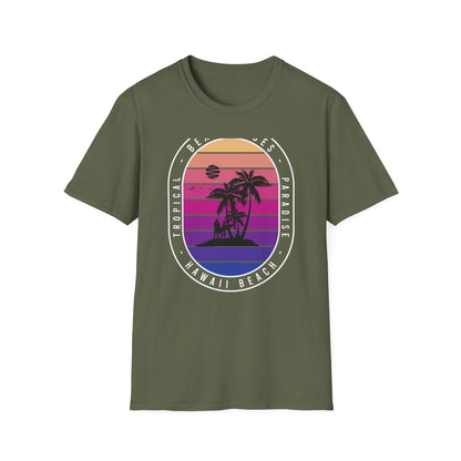 Epic Retro Sunset Hawaii Beach Vibes T-Shirt | Surfer Tropical Paradise Vacation Tee | Island Palm Tree Design Gift