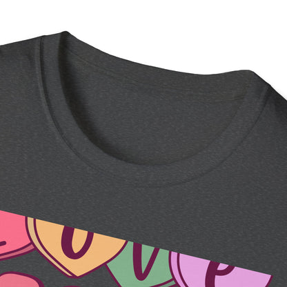 Retro Love More Worry Less T-Shirt - Groovy Candy Hearts & Positive Message Tee for Women & Teens | Inspiring Vibes
