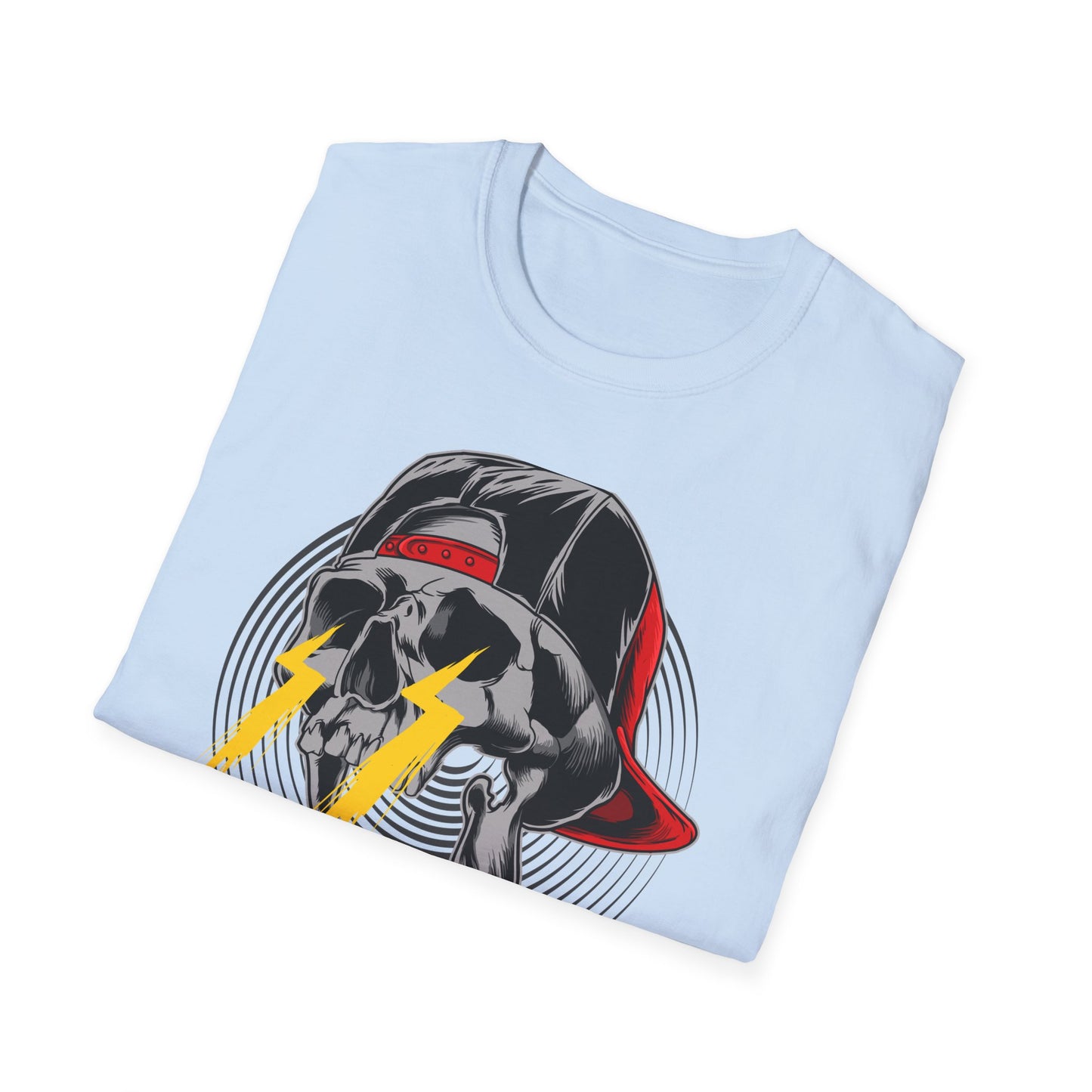 Electrifying Skull Baseball Cap T-Shirt | Edgy Urban Streetwear Tee for Rebels | Bold Graphic Design