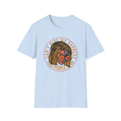 Unique 'Can't Hide My Sadness' T-Shirt - Sad People Club Emo Pop Art Tee with Crying Girl & Broken Heart Shades