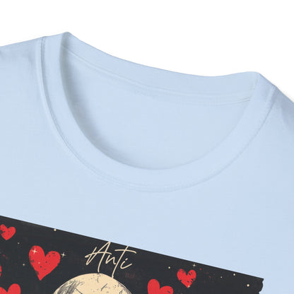 Anti Valentine Club Skeleton T-Shirt - Edgy Skull with Heart Sunglasses & Dripping Hearts | Grunge Anti-Love Tee