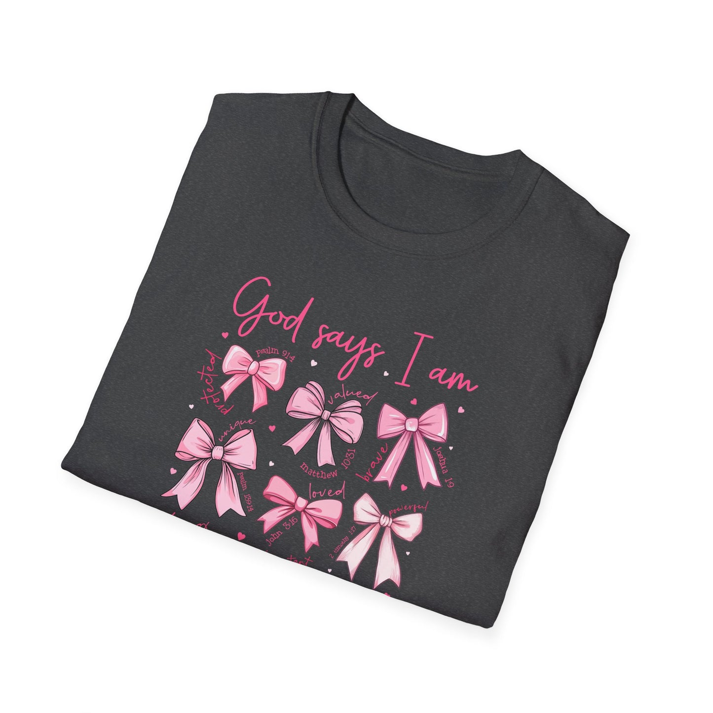 Powerful "God Says I Am" Christian T-Shirt for Women | Inspiring Bible Verse & Pink Bows Tee | Empowering Faith Gift
