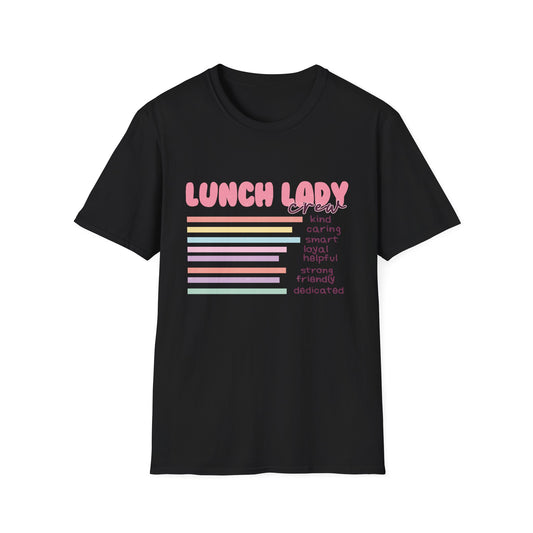 Kind Caring Lunch Lady Crew T-Shirt | Essential School Staff Appreciation Gift | Proud Cafeteria Worker Tee