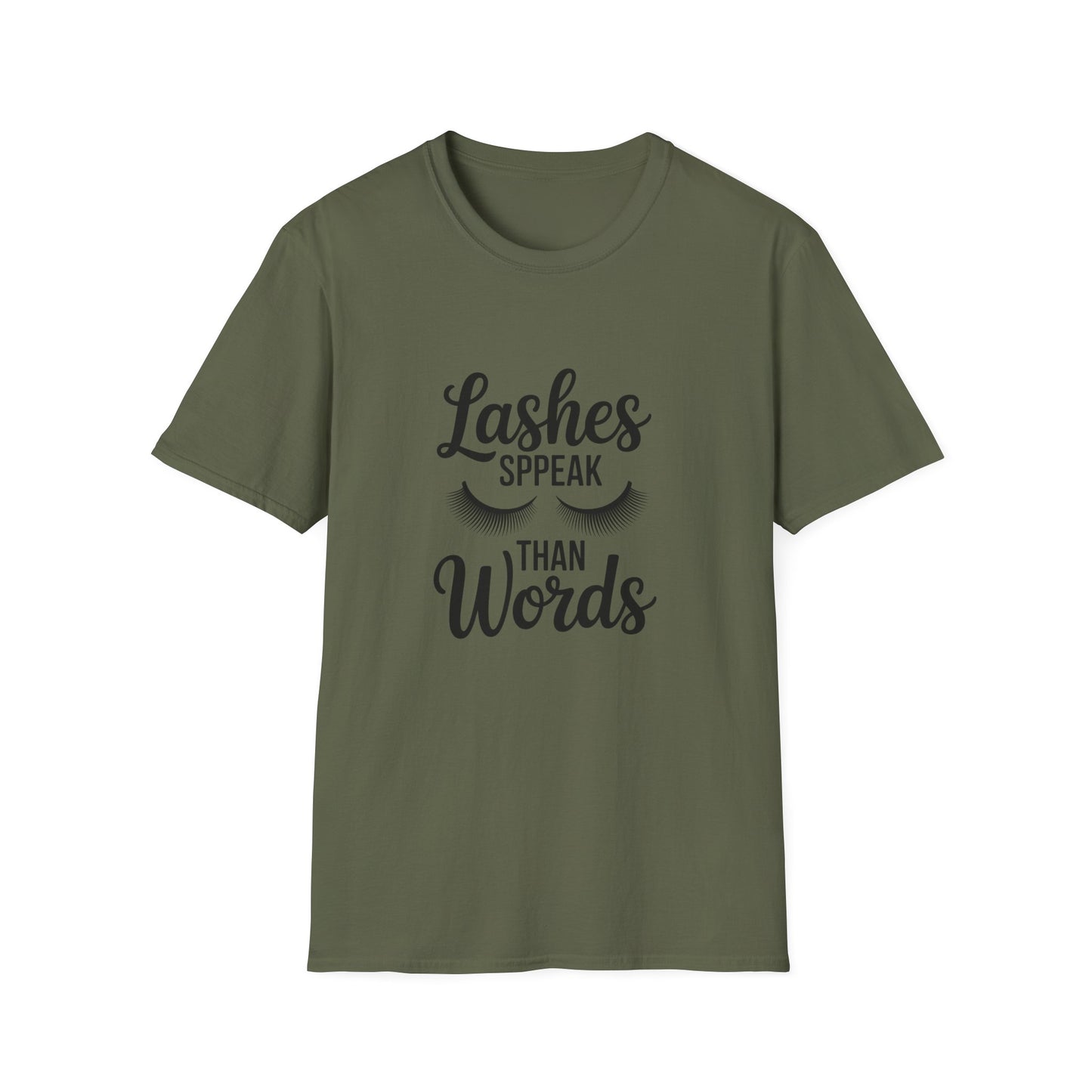 Chic 'Lashes Speak Than Words' T-Shirt | Glamorous Eyelash Design Tee for Beauty Lovers & Makeup Artists