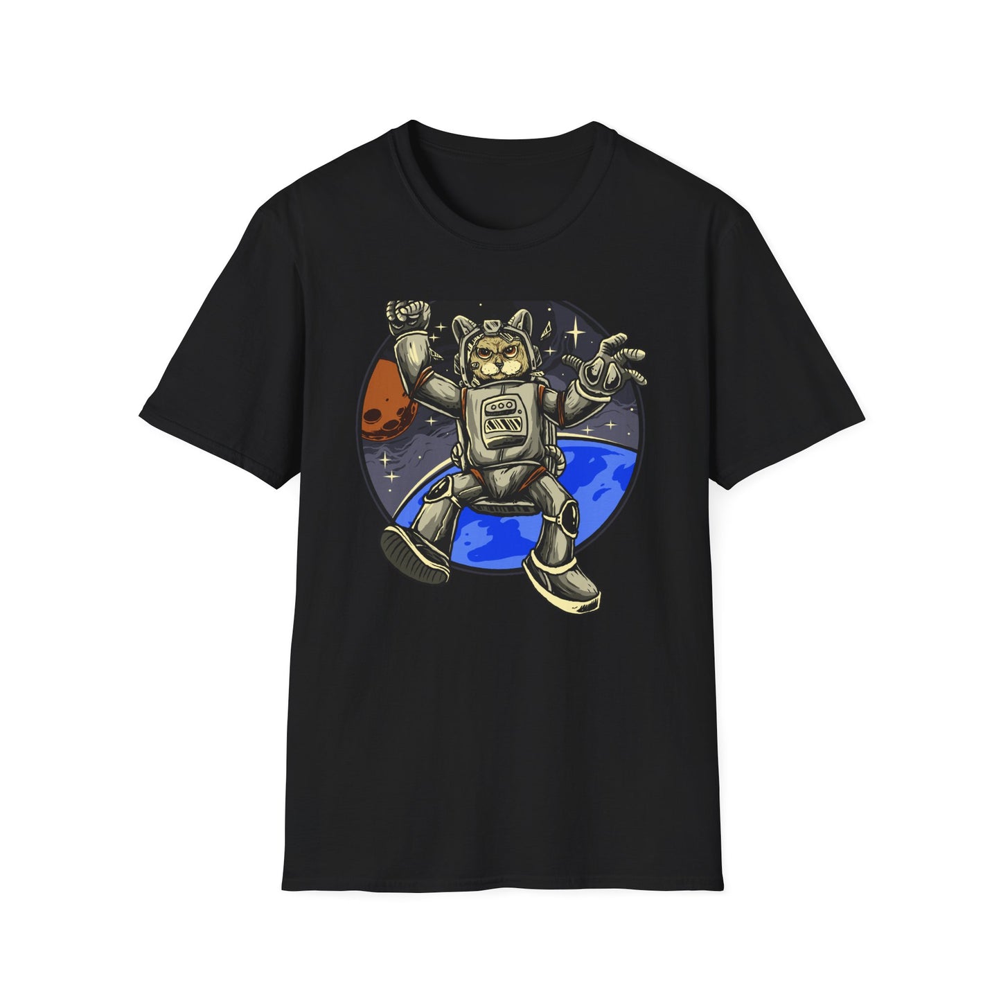 Gravity-Defying Astronaut Cat T-Shirt | Grumpy Space Kitty Tee | Unique Sci-Fi Animal Lover Gift