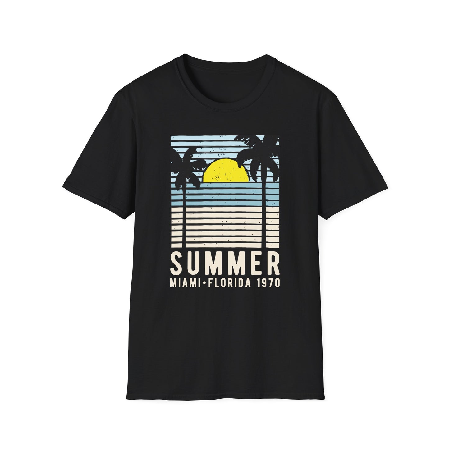 Classic Miami 1970 Florida Summer T-Shirt | Retro Palm Tree Sunset Beach Vacation Tee for Men & Women