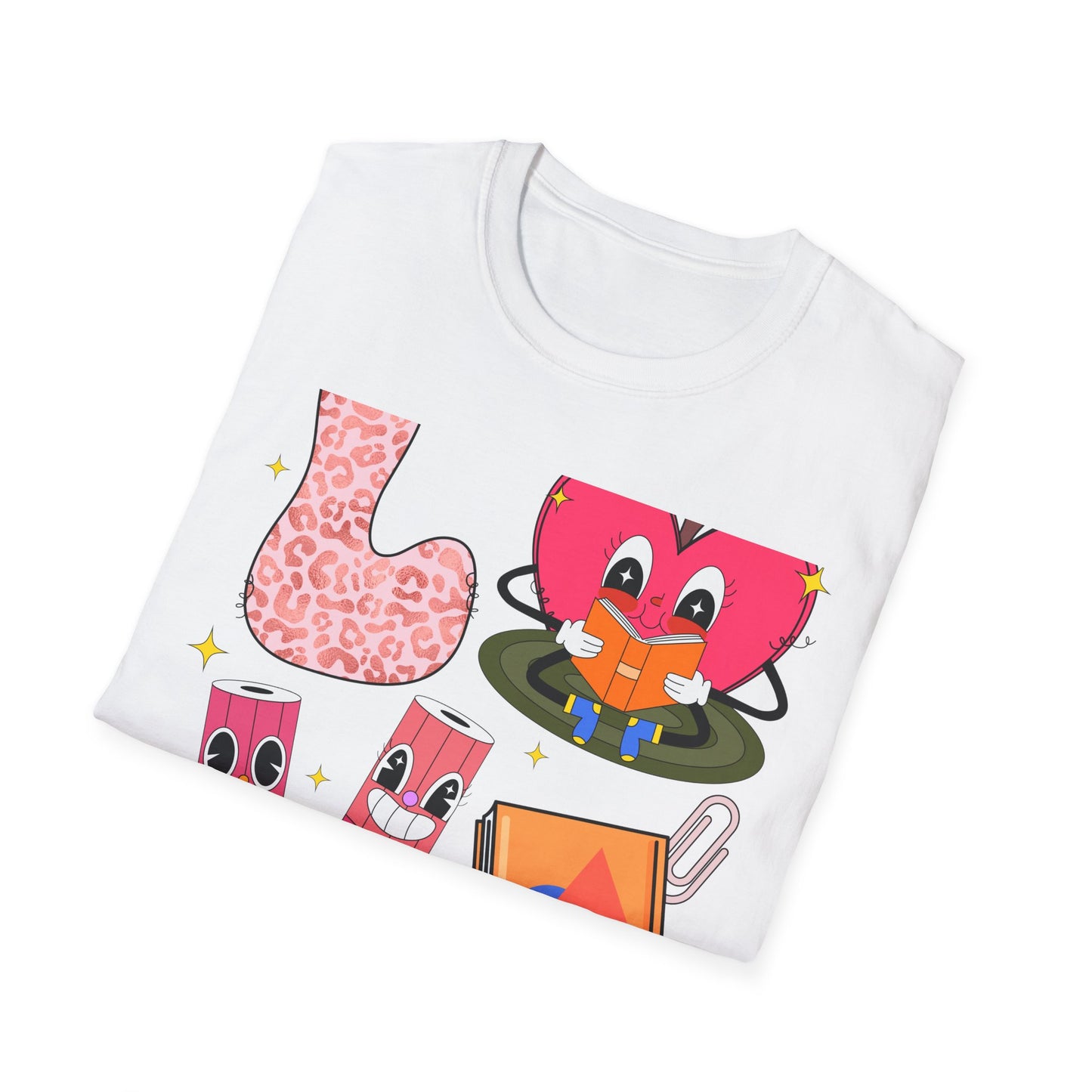 Groovy Leopard 'L' Back to School T-Shirt | Whimsical Reading Apple & Pencil Pals Tee | Fun Teacher Student Gift Idea