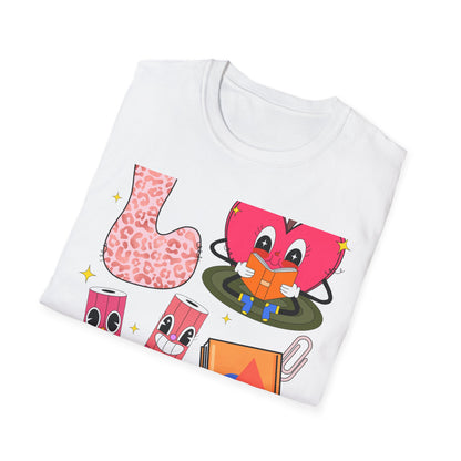 Groovy Leopard 'L' Back to School T-Shirt | Whimsical Reading Apple & Pencil Pals Tee | Fun Teacher Student Gift Idea