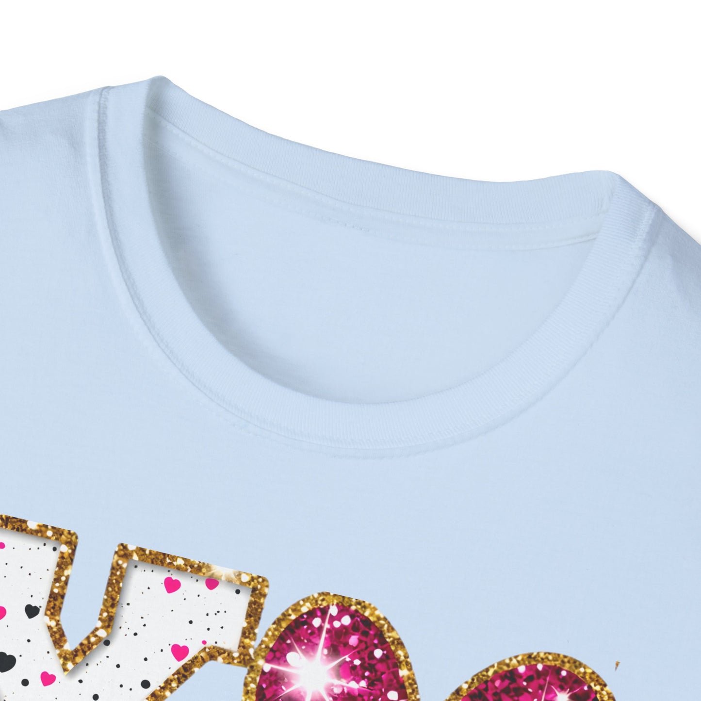 Sparkly XO Hearts T-Shirt | Adorable Pink Glitter Valentine's Day & Love Tee for Her | Hugs Kisses Style