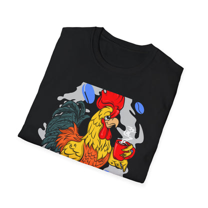 Hilarious Coffee Rooster T-Shirt for Early Birds & Coffee Lovers | Charming Morning Wake-Up Tee with Bunny Slippers | Unique Gift