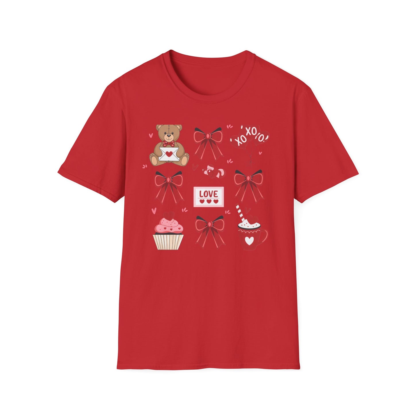Adorable Valentine's Day Love T-Shirt | Cute Teddy Bear XOXO Heart Balloons & Sweet Treats Tee | Perfect Romantic Gift for Her