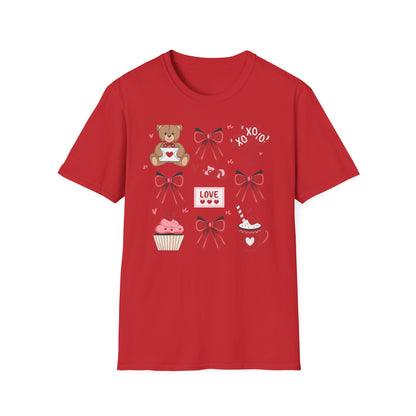 Adorable Valentine's Day Love T-Shirt | Cute Teddy Bear XOXO Heart Balloons & Sweet Treats Tee | Perfect Romantic Gift for Her