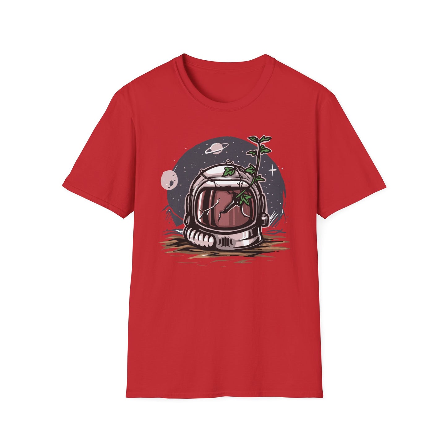 Resilient Space Bloom Astronaut Helmet T-Shirt | Unique Cosmic Growth Graphic Tee for Nature & Sci-Fi Lovers