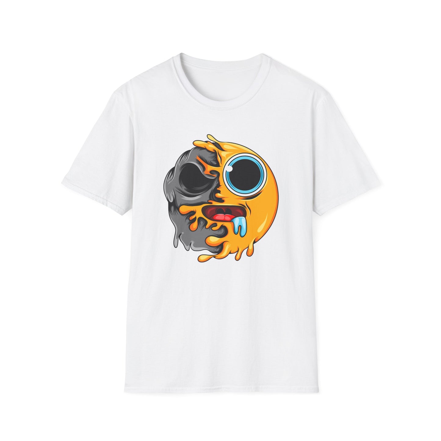 Vibrant Melting Emoji Skull T-Shirt | Unique Horror Pop Art Streetwear Tee | Edgy Graphic Design Statement