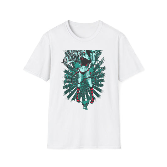 Bold 'Feast of Sacrifice' T-Shirt - Edgy Pin-Up Girl, Flaming Skulls & Tattoo Art for Goth & Alternative Style