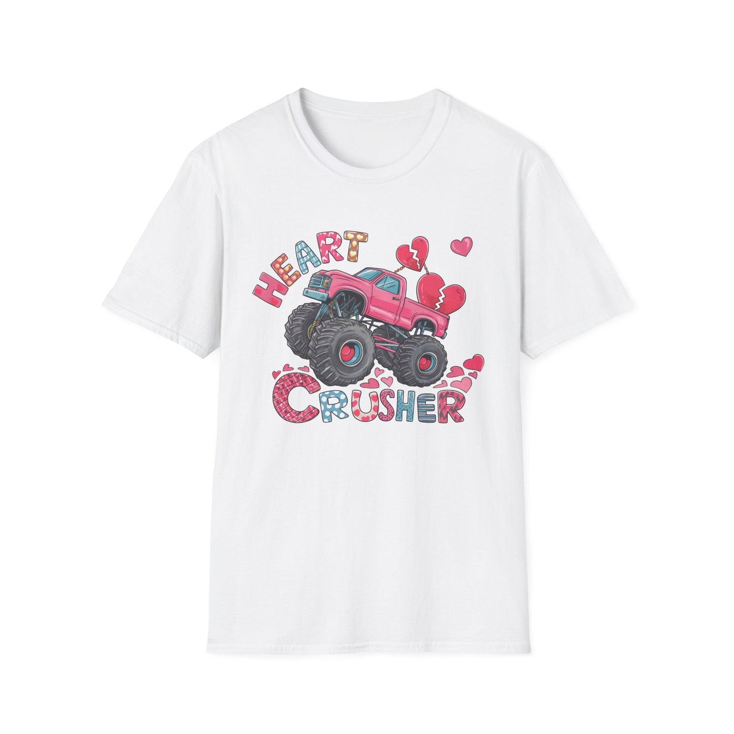 Bold Heart Crusher Monster Truck T-Shirt | Sassy Anti-Valentine's Day Tee | Funny Broken Heart Love Graphic Apparel
