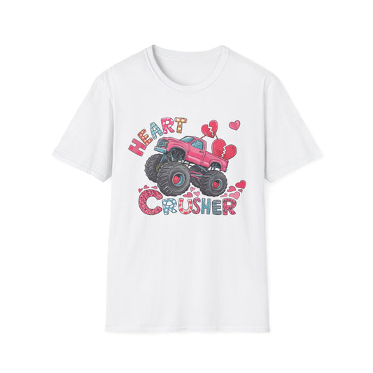Bold Heart Crusher Monster Truck T-Shirt | Sassy Anti-Valentine's Day Tee | Funny Broken Heart Love Graphic Apparel