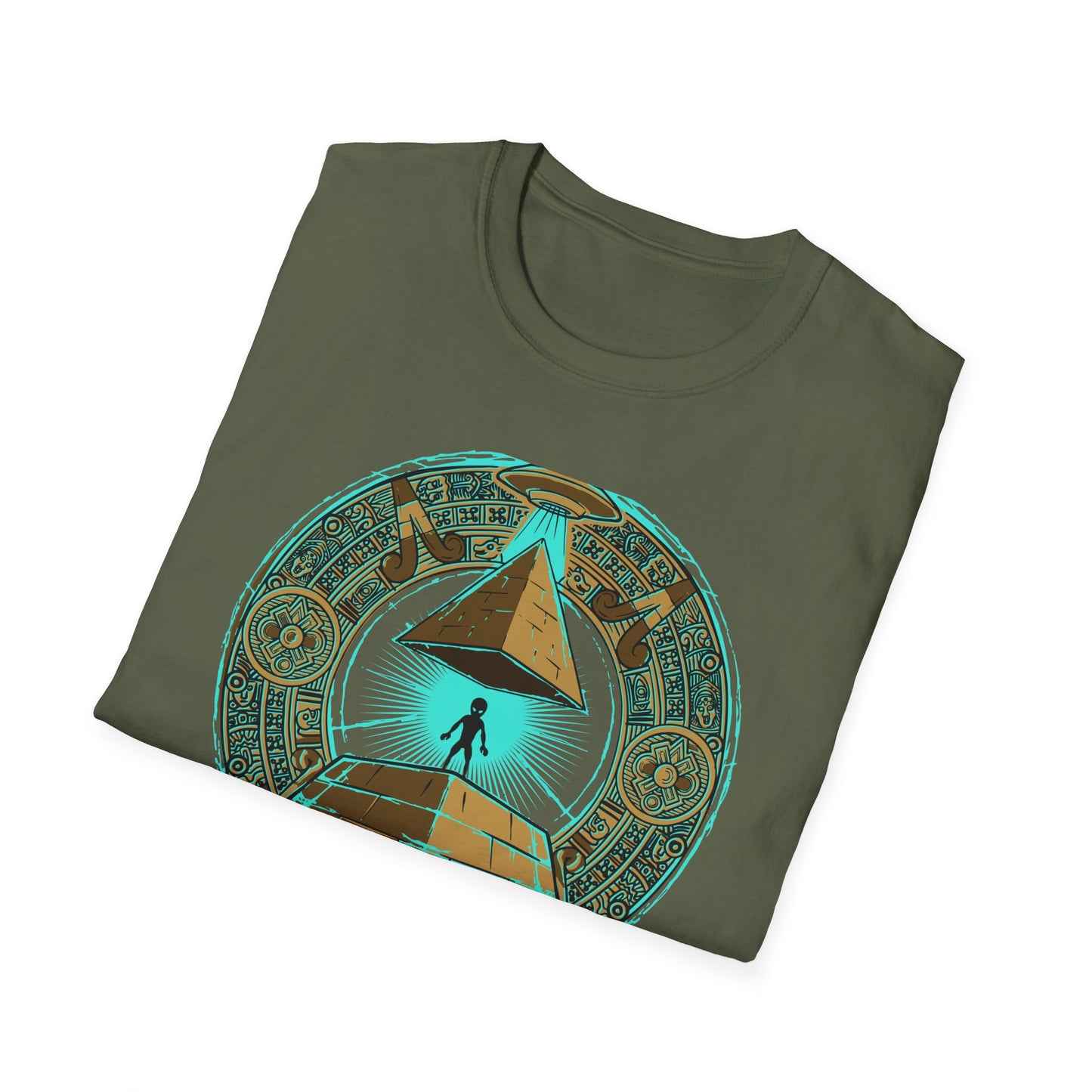 Epic Ancient Aliens T-Shirt: UFO & Pyramids with Aztec Calendar Design | Sci-Fi Mystery & Conspiracy Tee