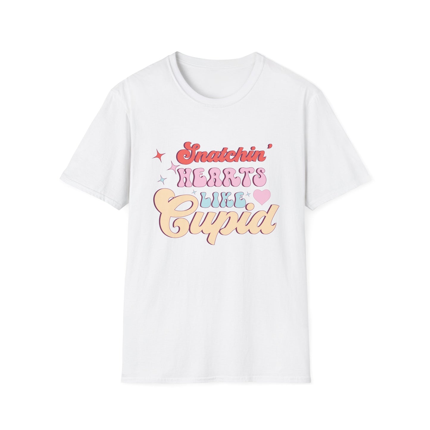 Snatchin' Hearts Like Cupid Groovy T-Shirt | Trendy Retro Valentine's Tee for Her | Playful Flirty Love & Romance Style