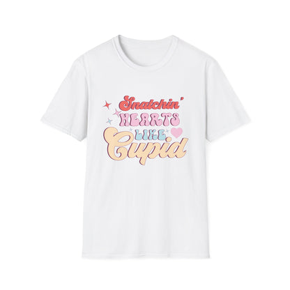 Snatchin' Hearts Like Cupid Groovy T-Shirt | Trendy Retro Valentine's Tee for Her | Playful Flirty Love & Romance Style