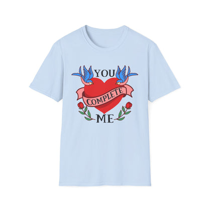 Stunning "Complete" Vintage Tattoo Heart T-Shirt - Romantic Swallows & Roses Design | Perfect Couple's Love Tee