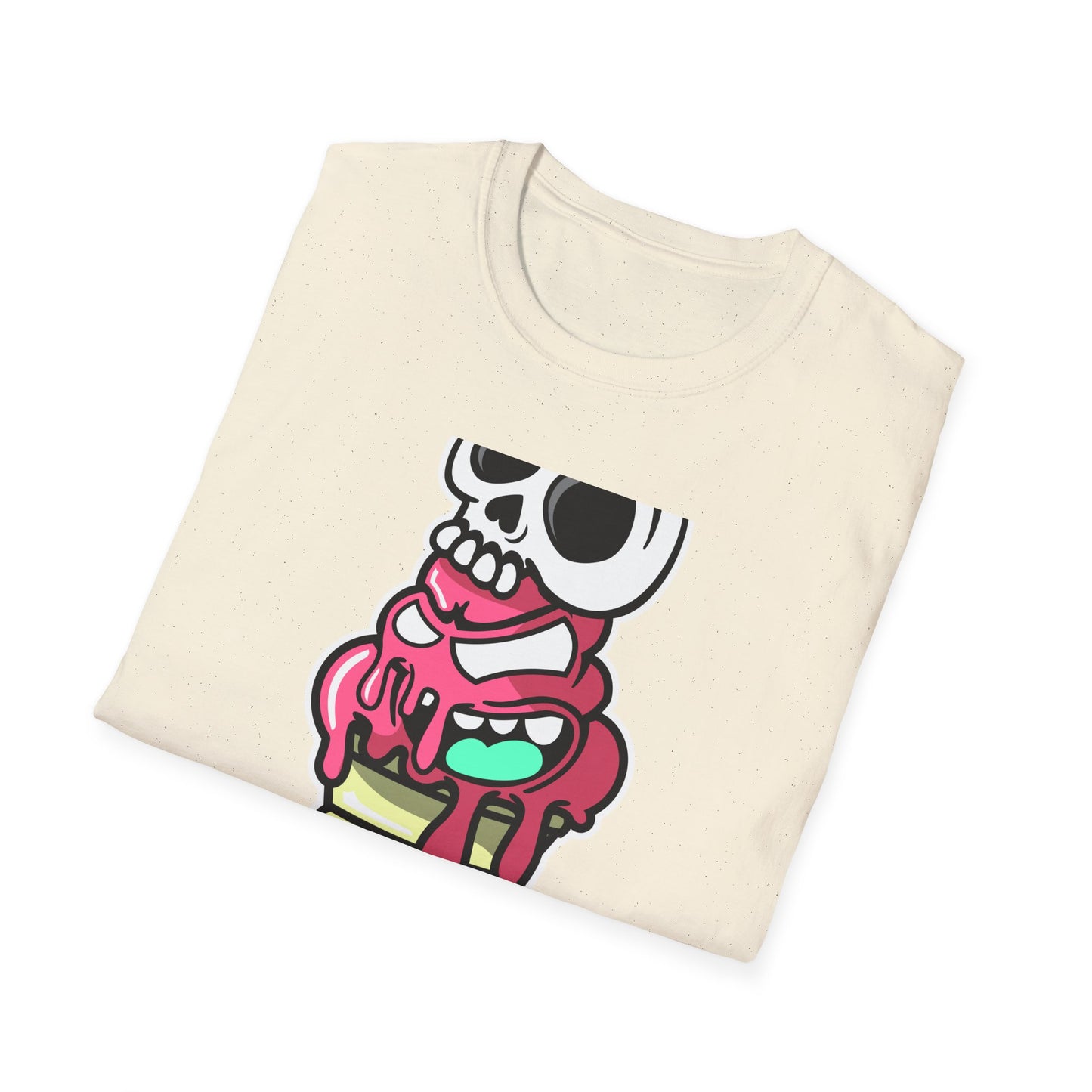 Spooky Sweet Skull Ice Cream Cone T-Shirt - Edgy Monster Dessert Tee for Goth & Punk Fans | Unique & Cool
