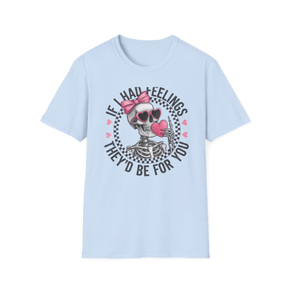 Sarcastic Skeleton Love T-Shirt | Edgy Pink Heart Sunglasses & Bow Graphic Tee | Funny Valentine's Day Gift for Her