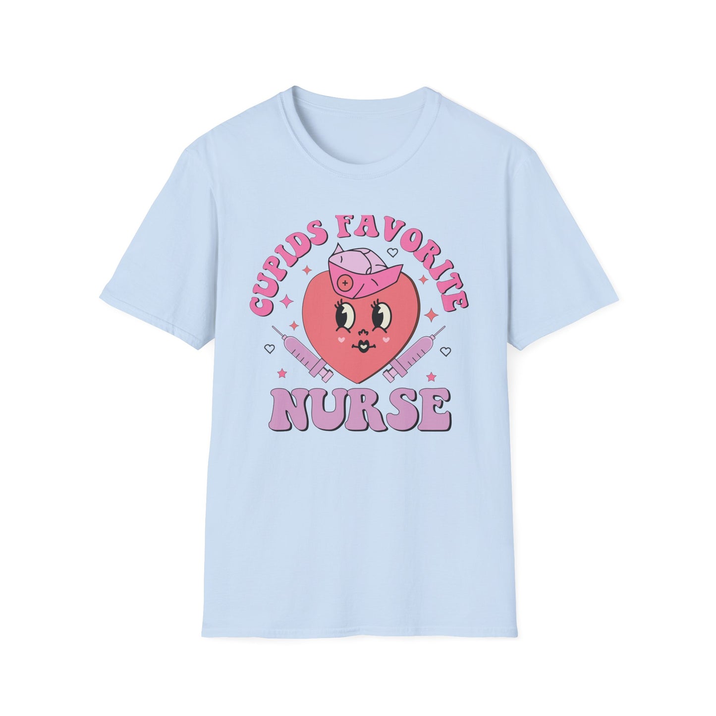 Groovy Cupid's Favorite Nurse T-Shirt | Retro Heart & Syringe Design | Valentine's Day Gift for RNs!