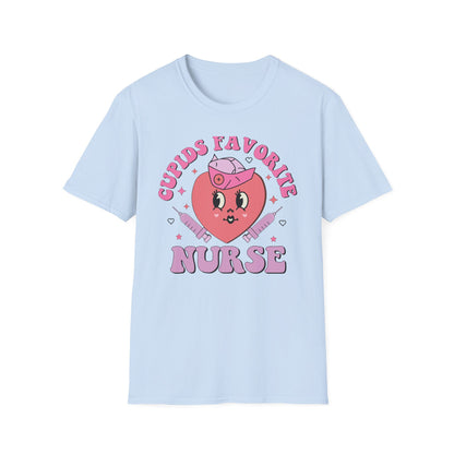 Groovy Cupid's Favorite Nurse T-Shirt | Retro Heart & Syringe Design | Valentine's Day Gift for RNs!