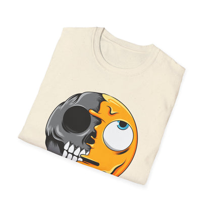 Awesome Melting Emoji Skull T-Shirt | Edgy Duality Design Tee | Unique Statement Wear for All