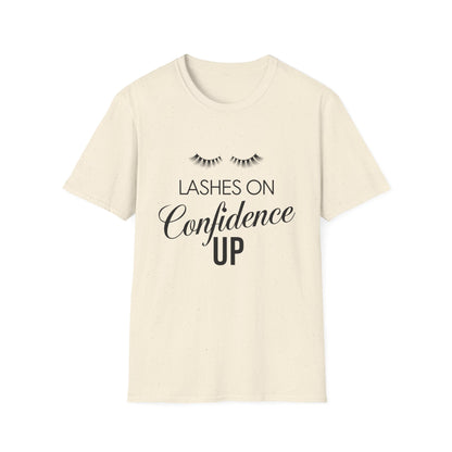 Empowering 'Lashes On Confidence Up' T-Shirt | Chic Lash Lover Tee for Women | Trendy Beauty Queen Gift