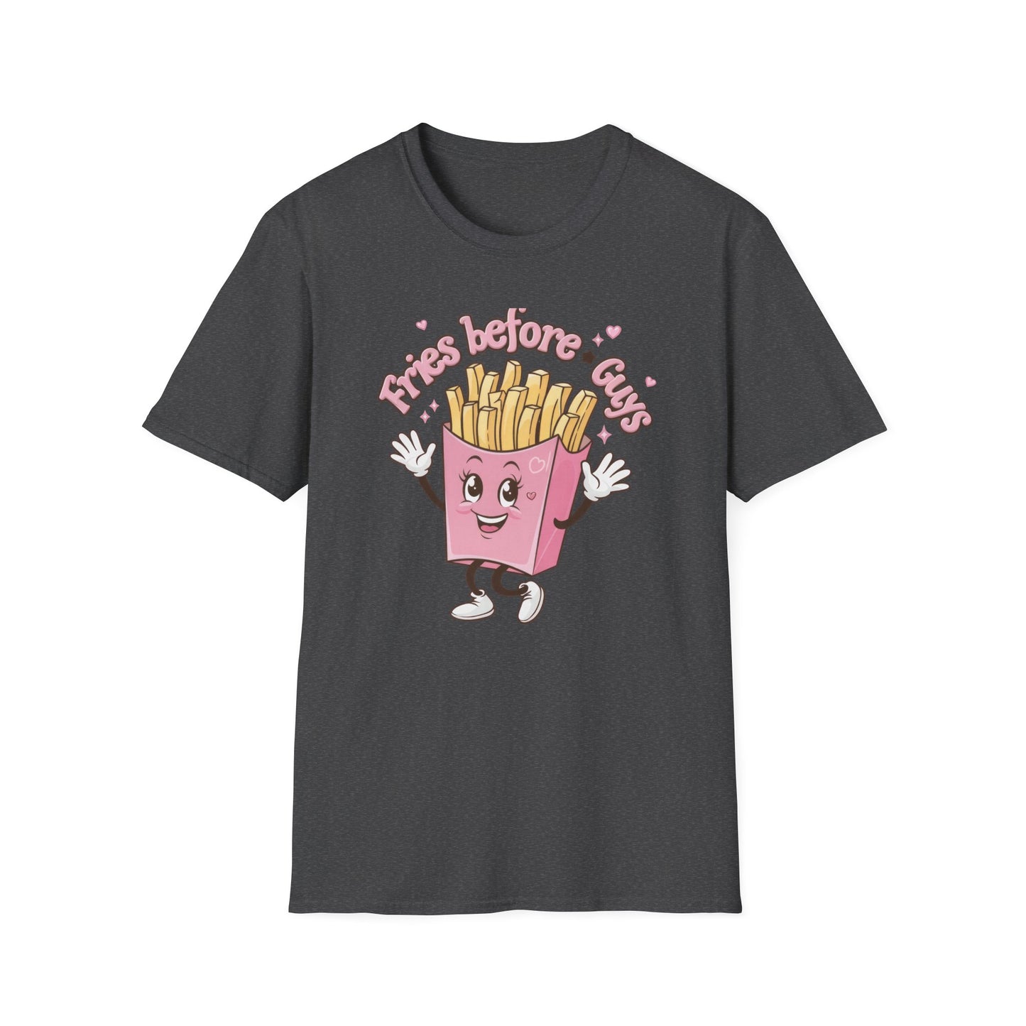 Cute 'Fries Before Guys' T-Shirt | Adorable Pink French Fry Lover Tee | Funny Foodie Graphic Top for Women & Teens