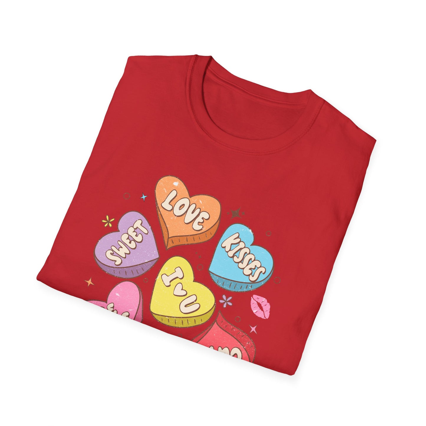 Adorable Retro Conversation Hearts T-Shirt - Sweet Valentine's Day Love & Kisses Graphic Tee - Charming Gift for Her