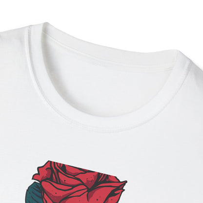Striking Skeleton Hand Holding Rose T-Shirt | Unique Gothic Love Tee | Captivating Alt Fashion Top for Edgy Style