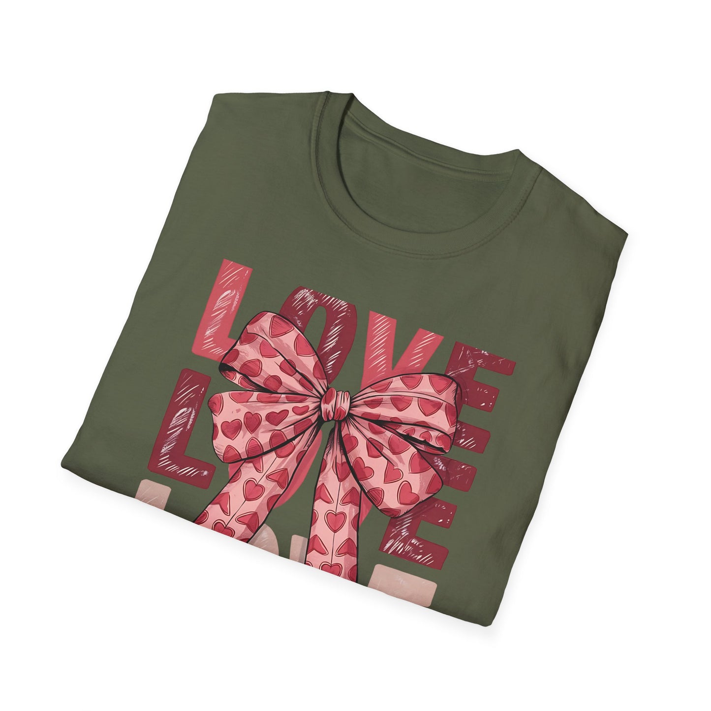 Charming Pink Heart Bow 'LOVE' T-Shirt - Sweet Valentine's Day & Romantic Women's Graphic Tee