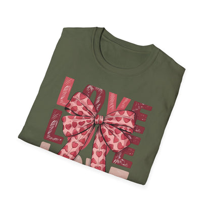 Charming Pink Heart Bow 'LOVE' T-Shirt - Sweet Valentine's Day & Romantic Women's Graphic Tee