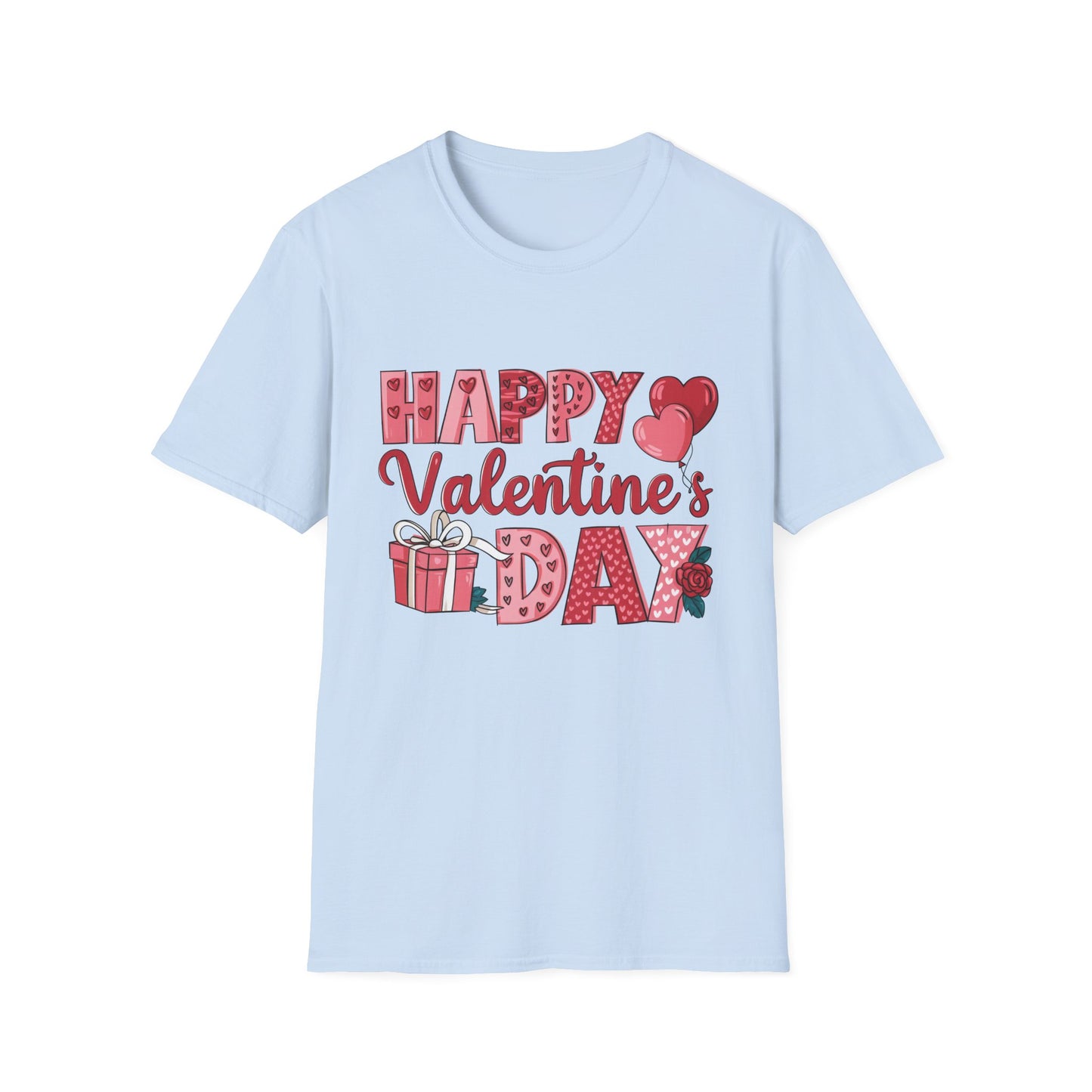 Charming Happy Valentine's Day T-Shirt | Sweet Hearts, Balloons & Rose Tee | Perfect Romantic Gift for Her