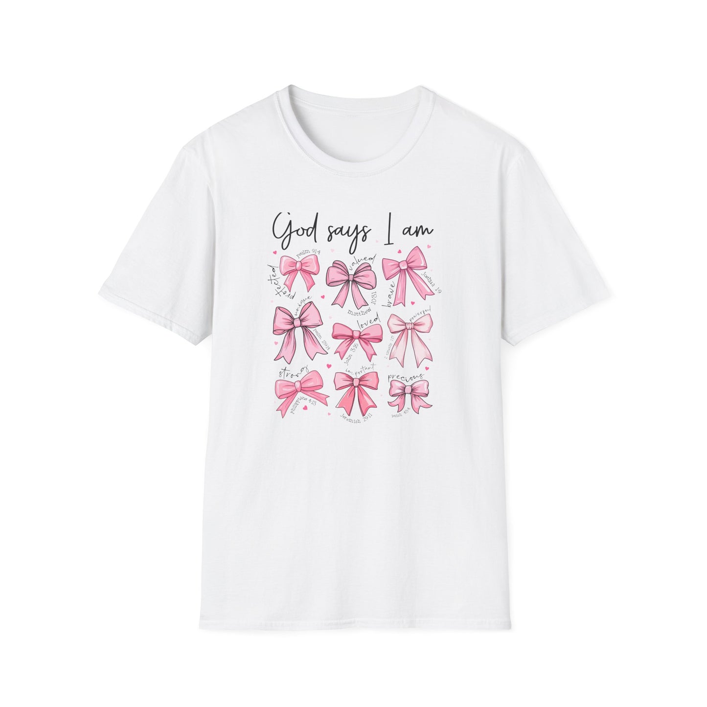 Empowering God Says I Am T-Shirt | Christian Affirmation Pink Bow Tee | Inspiring Bible Verse Faith Apparel for Women & Girls